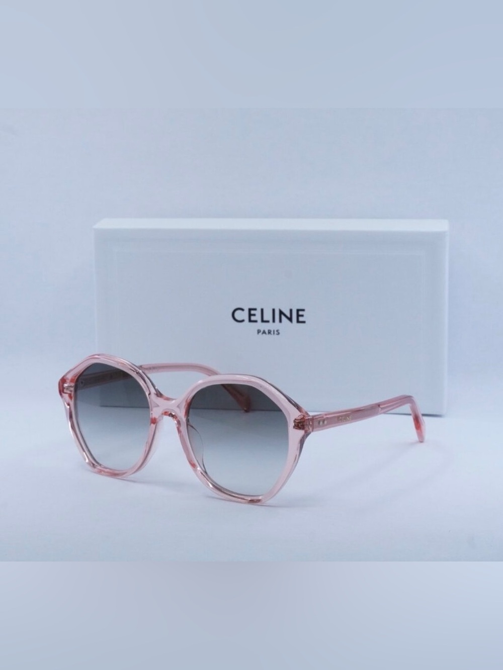 Celine Transparent Pink Round Sunglasses with Gradient Lenses Retail $460